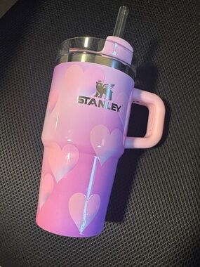 Stanley Pink Heart Stainless Tumbler with Handle and Straw
